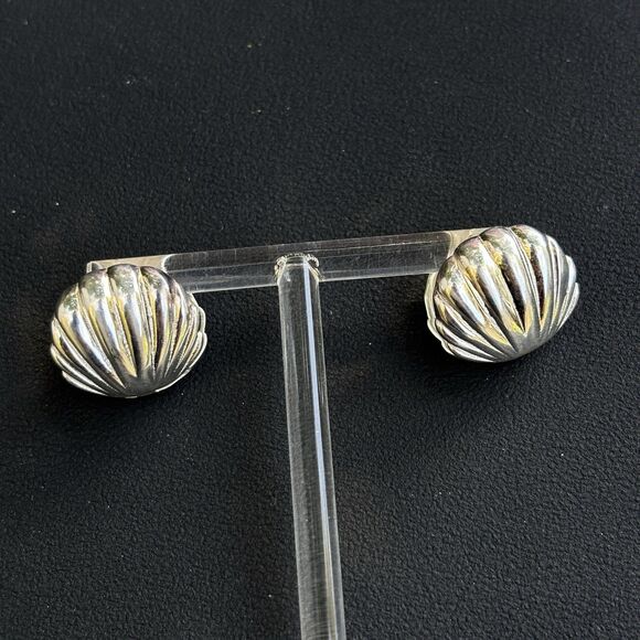 New Sterling Silver Scallop Shell Clip On Earrings Two-Piece 925 Hinged Design - Picture 6 of 11